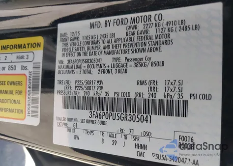 2016 Ford Fusion Energi Se Luxury from USA, damaged, VIN 3FA6P0PU5GR305041